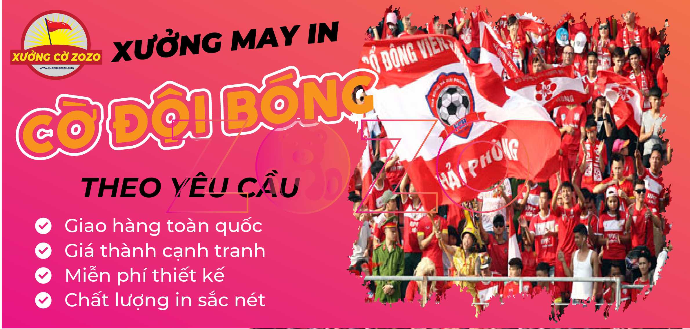 Cờ Cổ Vũ Bóng Đá In May theo yêu cầu mọi kích thước 2 Xuong nay co doi bong theo yeu cau