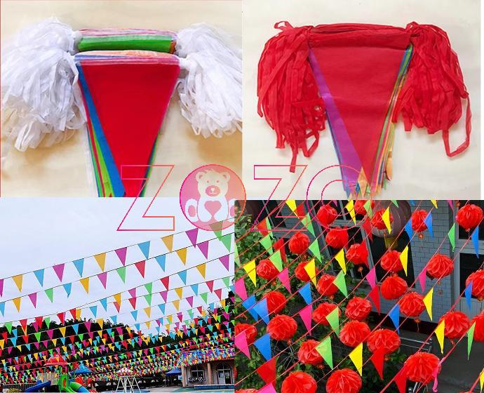 Cuộn Cờ Dây Cờ Đuôi Nheo Trang Trí Cỡ To Cờ Tam Giác Cho Lễ Hội, tết nguyên đán 18x25 cm 50m 100 lá cờ | Phân phối T&C-Nguồn hàng sỉ -