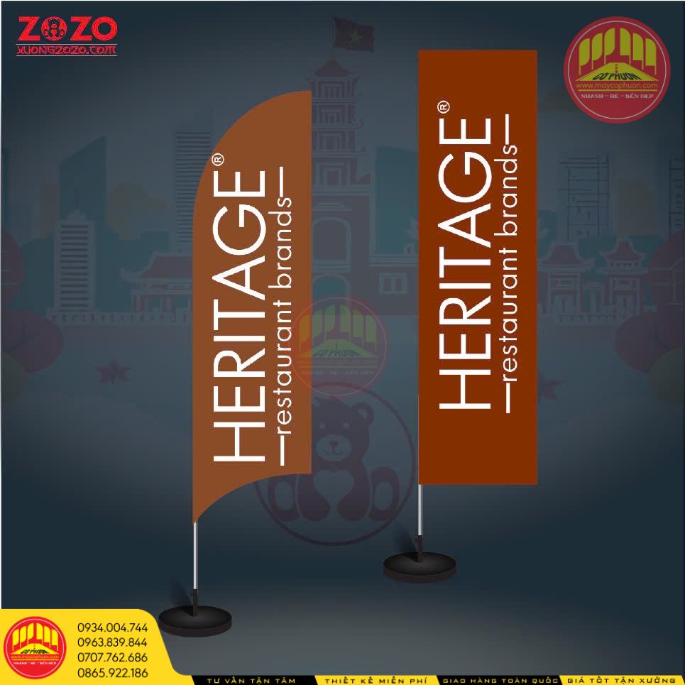 Cờ phướn chữ nhật thân inox đế bê tông món ăn chuẩn Hàn | May cờ phướn