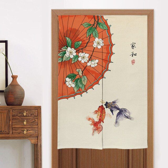 Chinese Ink Noren Koi Crane Door Curtain Japanese Kitchen Bedroom ...