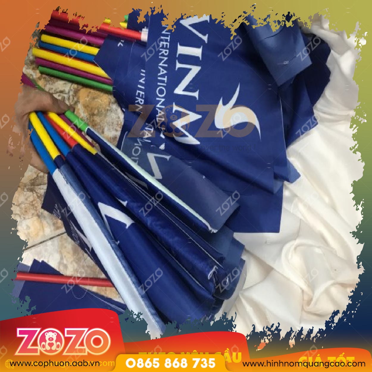 Cờ Cầm Tay In Logo Công Ty Giá Rẻ - Miễn Phí Thiết Kế Theo Yêu Cầu